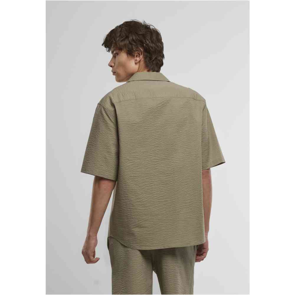 Urban Classics - Relaxed Seersucker Short Sleeve Overhemd - Olijfgroen